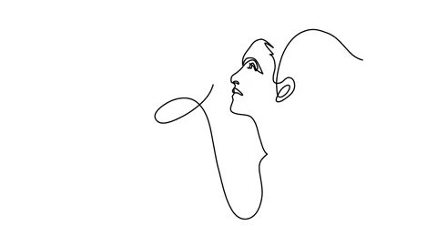 Continuous line, drawing of set faces and hairstyle, fashion concept, woman beau Stock Footage 145132664