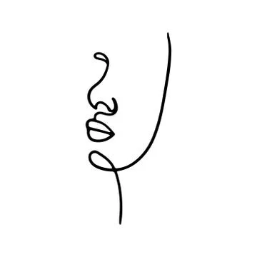 Continuous line, drawing of set faces and hairstyle, fashion concept, woman beau Stock Illustration