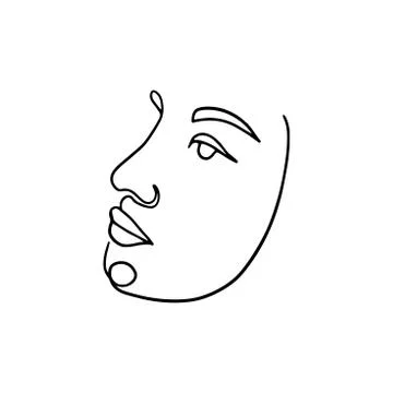 Continuous line, drawing of set faces and hairstyle, fashion concept, woman beau Stock Illustration