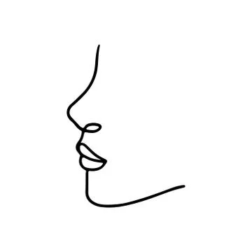 Continuous line, drawing of set faces and hairstyle, fashion concept, woman beau Stock Illustration
