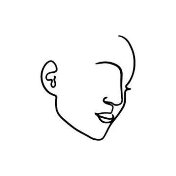 Continuous line, drawing of set faces and hairstyle, fashion concept, woman beau Stock Illustration