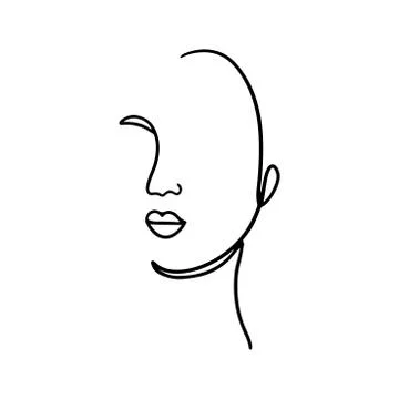 Continuous line, drawing of set faces and hairstyle, fashion concept, woman beau Stock Illustration