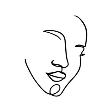 Continuous line, drawing of set faces and hairstyle, fashion concept, woman beau Stock Illustration