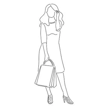 Continuous line, drawing of set faces and hairstyle, fashion concept, woman beau Stock Illustration