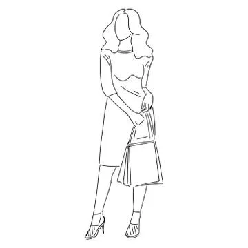 Continuous line, drawing of set faces and hairstyle, fashion concept, woman beau Stock Illustration