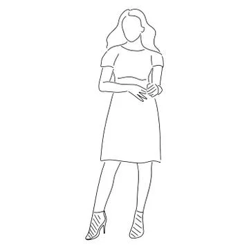 Continuous line, drawing of set faces and hairstyle, fashion concept, woman beau Stock Illustration