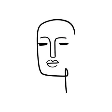 Continuous line, drawing of set faces and hairstyle, fashion concept, woman beau Stock Illustration