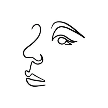Continuous line, drawing of set faces and hairstyle, fashion concept, woman beau Stock Illustration