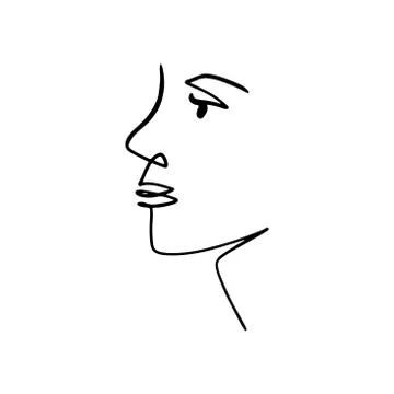 Continuous line, drawing of set faces and hairstyle, fashion concept, woman beau Stock Illustration