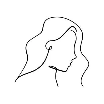 Continuous line, drawing of set faces and hairstyle, fashion concept, woman beau Stock Illustration