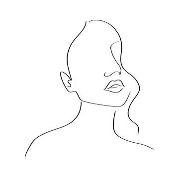Continuous line, drawing of set faces and hairstyle, fashion concept, woman beau Stock Illustration