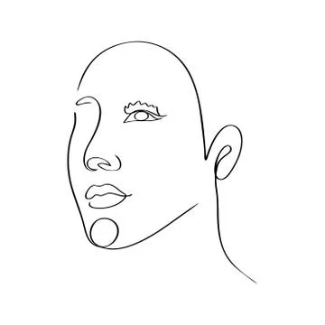 Continuous line, drawing of set faces and hairstyle, fashion concept, woman beau Stock Illustration
