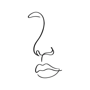 Continuous line, drawing of set faces and hairstyle, fashion concept, woman beau Stock Illustration