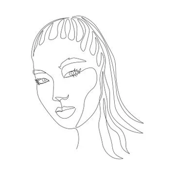 Continuous line, drawing of set faces and hairstyle, fashion concept, woman beau Stock Illustration