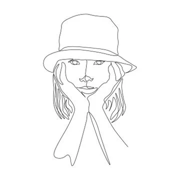 Continuous line, drawing of set faces and hairstyle, fashion concept, woman beau Stock Illustration