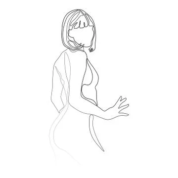 Continuous line, drawing of set faces and hairstyle, fashion concept, woman beau Stock Illustration