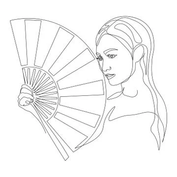 Continuous line, drawing of set faces and hairstyle, fashion concept, woman beau Stock Illustration