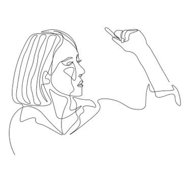 Continuous line, drawing of set faces and hairstyle, fashion concept, woman beau Stock Illustration