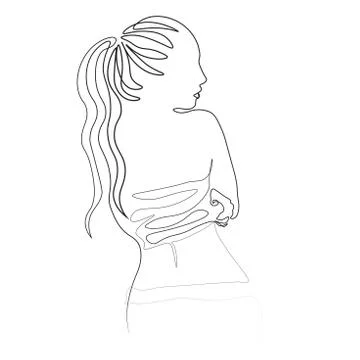 Continuous line, drawing of set faces and hairstyle, fashion concept, woman beau Stock Illustration