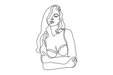 Continuous line, drawing of set faces and hairstyle, fashion concept, woman beau Stock Illustration