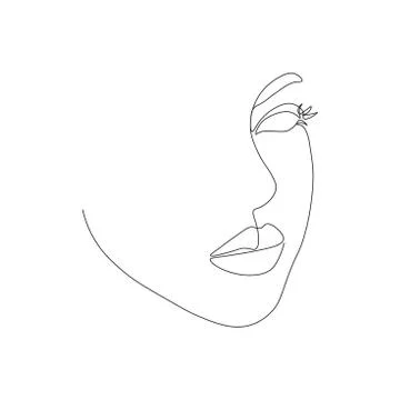 Continuous line, drawing of set faces and hairstyle, fashion concept, woman beau Stock Illustration