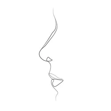 Continuous line, drawing of set faces and hairstyle, fashion concept, woman beau Stock Illustration