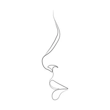 Continuous line, drawing of set faces and hairstyle, fashion concept, woman beau Stock Illustration