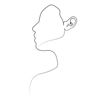 Continuous line, drawing of set faces and hairstyle, fashion concept, woman beau Stock Illustration