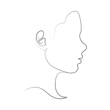 Continuous line, drawing of set faces and hairstyle, fashion concept, woman beau Stock Illustration