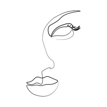 Continuous line, drawing of set faces and hairstyle, fashion concept, woman beau Stock Illustration