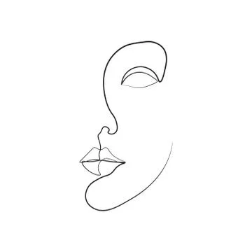 Continuous line, drawing of set faces and hairstyle, fashion concept, woman beau Stock Illustration