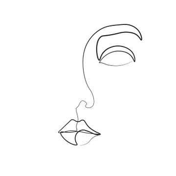 Continuous line, drawing of set faces and hairstyle, fashion concept, woman beau Stock Illustration