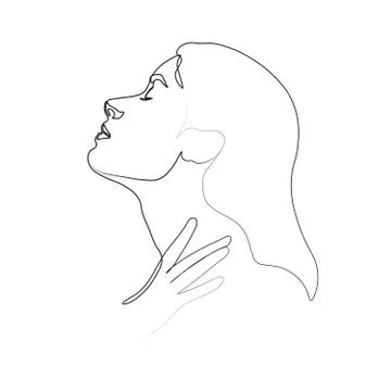 Continuous line, drawing of set faces and hairstyle, fashion concept, woman beau Stock Illustration