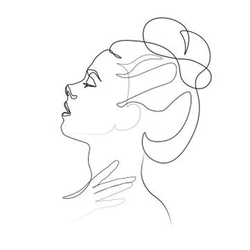 Continuous line, drawing of set faces and hairstyle, fashion concept, woman beau Stock Illustration