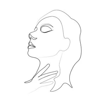 Continuous line, drawing of set faces and hairstyle, fashion concept, woman beau Stock Illustration