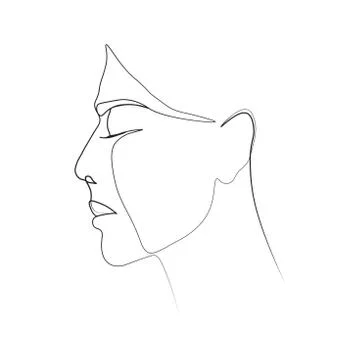 Continuous line, drawing of set faces and hairstyle, fashion concept, woman beau Stock Illustration