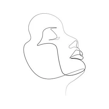 Continuous line, drawing of set faces and hairstyle, fashion concept, woman beau Stock Illustration