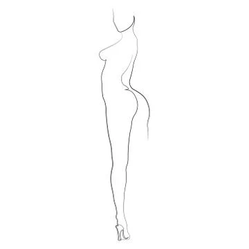Continuous line, drawing of set faces and hairstyle, fashion concept, woman beau Illustrazione stock