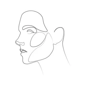 Continuous line, drawing of set faces and hairstyle, fashion concept, woman beau Stock Illustration