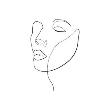Continuous line, drawing of set faces and hairstyle, fashion concept, woman beau Stock Illustration