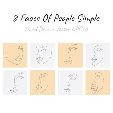 Continuous line, drawing of set faces and hairstyle, fashion concept, woman beau Stock Illustration