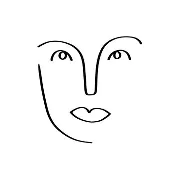 Continuous line, drawing of set faces and hairstyle, fashion concept, woman beau Stock Illustration