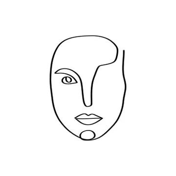 Continuous line, drawing of set faces and hairstyle, fashion concept, woman beau Stock Illustration