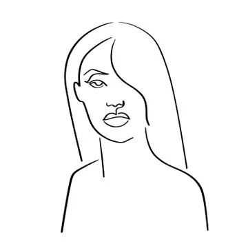 Continuous line, drawing of set faces and hairstyle, fashion concept, woman beau Stock Illustration