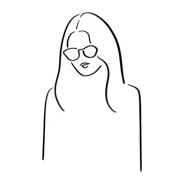 Continuous line, drawing of set faces and hairstyle, fashion concept, woman beau Stock Illustration