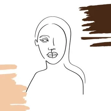 Continuous line, drawing of set faces and hairstyle, fashion concept, woman beau Stock Illustration