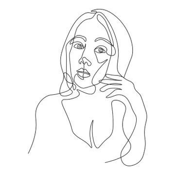 Continuous line, drawing of set faces and hairstyle, fashion concept, woman beau Stock Illustration