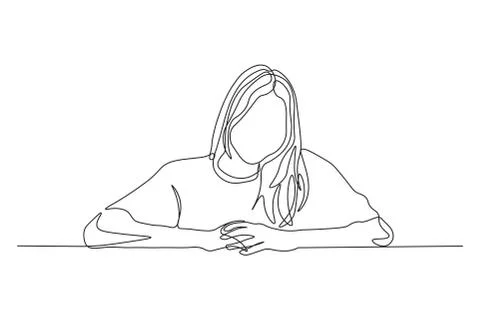 Continuous line, drawing of set faces and hairstyle, fashion concept, woman beau Stock Illustration