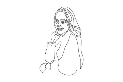 Continuous line, drawing of set faces and hairstyle, fashion concept, woman beau Stock Illustration