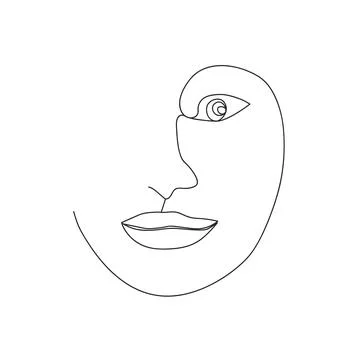 Continuous line, drawing of set faces and hairstyle, fashion concept, woman b Stockillustratie
